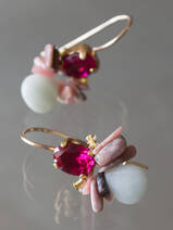 earrings Bee fuchsia crystal and rhodonite