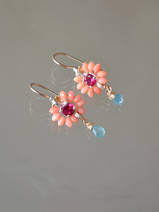 earrings Flower small coral and fuchsia crystal