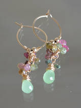 earrings Cluster tourmaline and green crystal