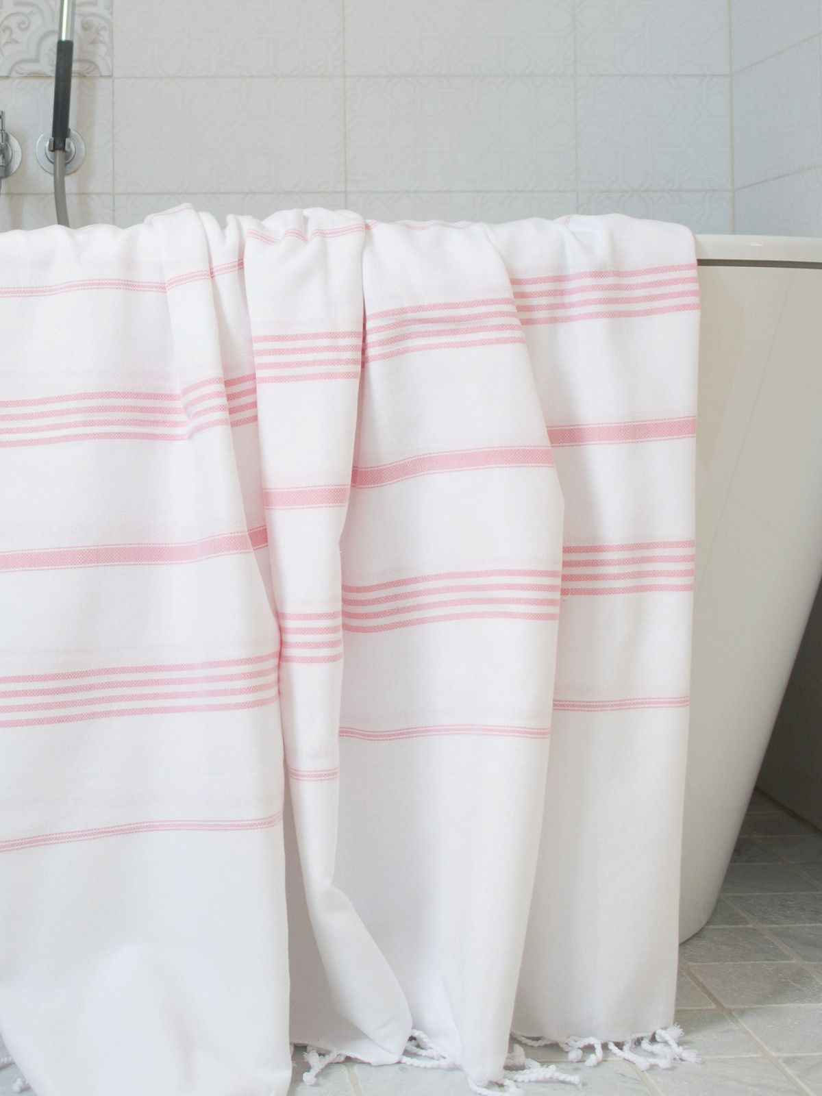 asciugamano hammam bianco/rosa polvere