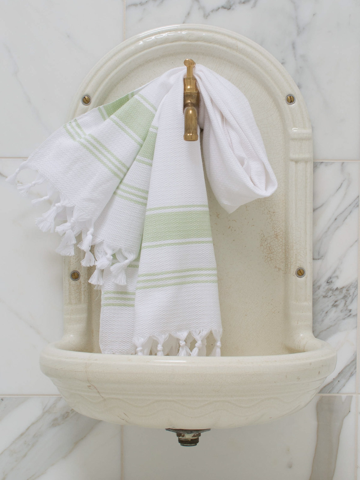 asciugamano hamam bianco/verde chiaro