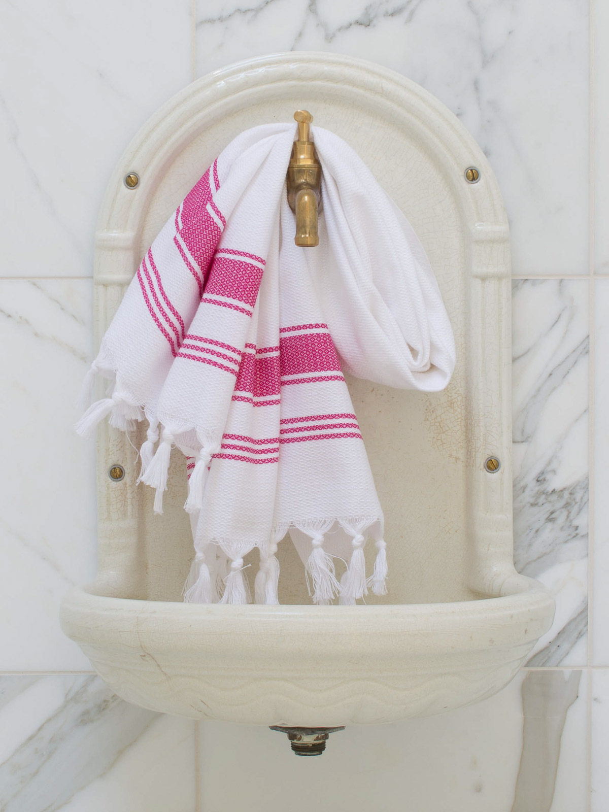 asciugamano hamam bianco/fucsia