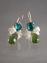 Orecchini Perle di ape, cristallo verde e blu