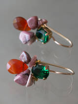 earrings Bee green crystal, rhodonite, jade