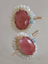 boucles d'oreilles Oval Mandala cherry quarz, perles