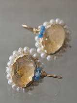 earrings Oval Mandala citrine and pearls