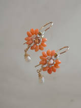 earrings Flower mini coral and cristal