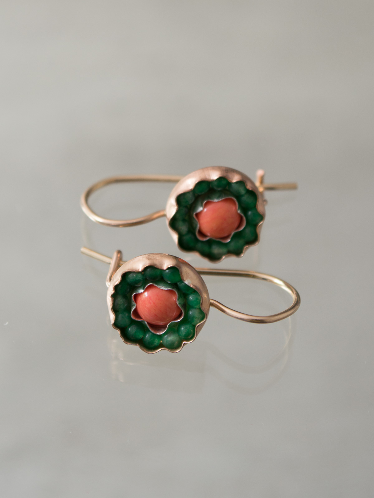 earrings Daisy coral, jade