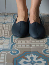 leather house slippers - dark blue