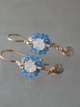 earrings Flower mini, blue jade and moonstone
