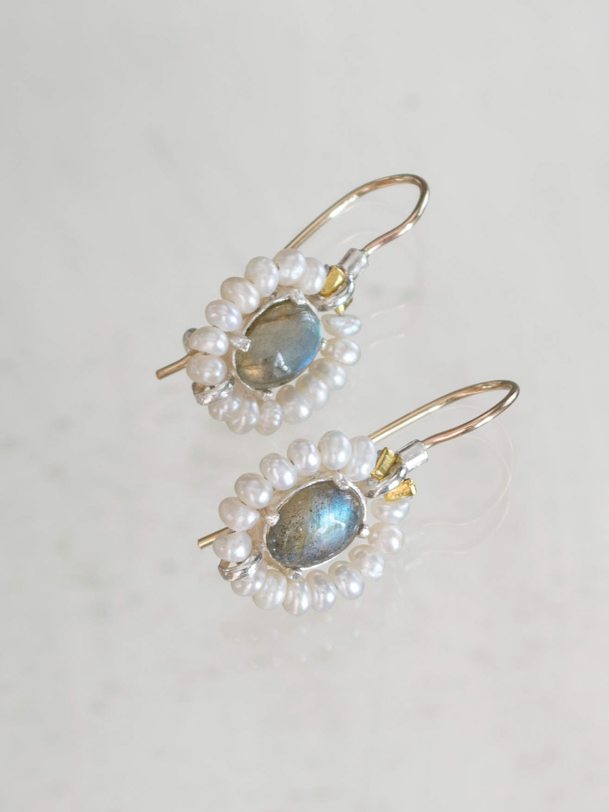 earrings Flower pearls and labradorite