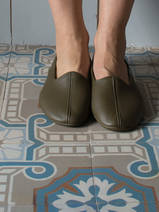 leather house slippers - olive green