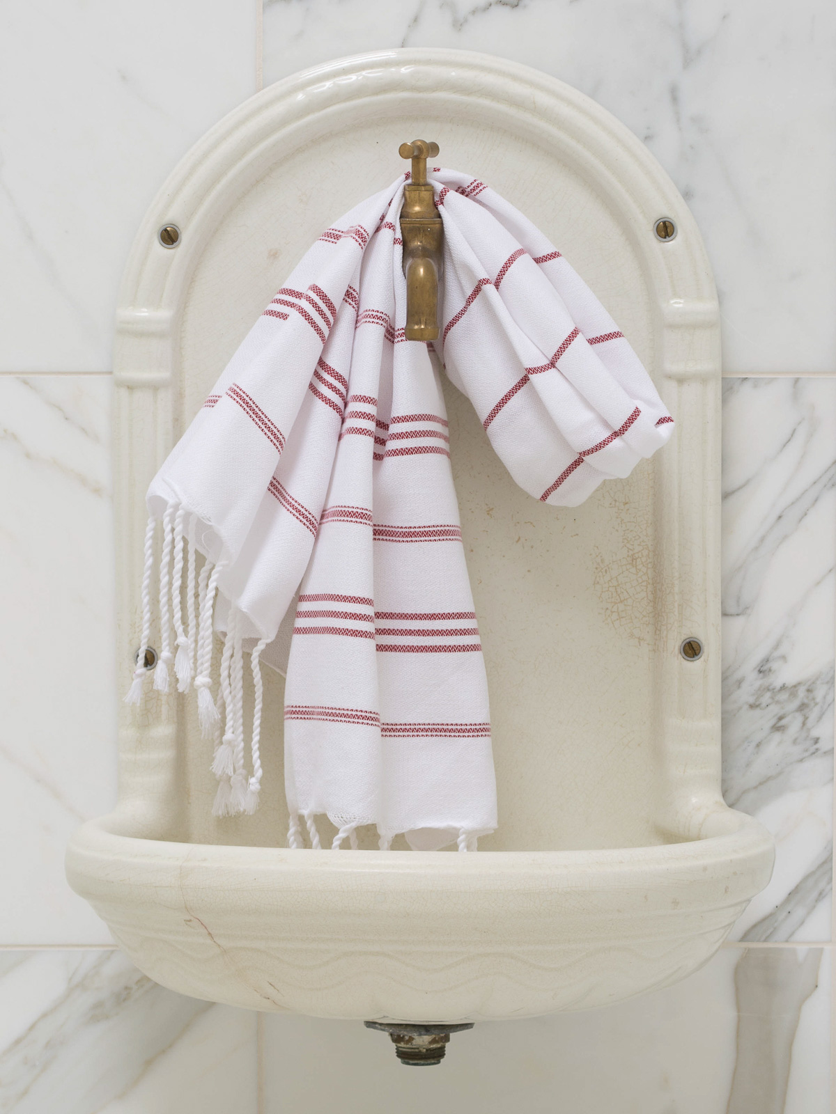 asciugamano hammam bianco/rosso bordeaux