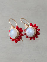 earrings Flower moonstone and coral