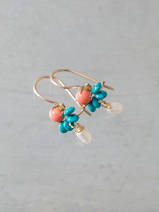 boucles d'oreilles Dancer corail, turquoise, perle