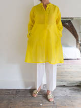 blouse longue en soie et coton jaune vif