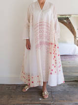 loose fitting maxi-dress in white and off-white silk
