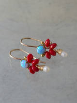 earrings Dancer red coral and blue opal
