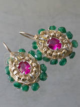 earrings Ethnic aventurine and fuchsia crystal