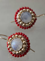 earrings Mandala moonstone and coral