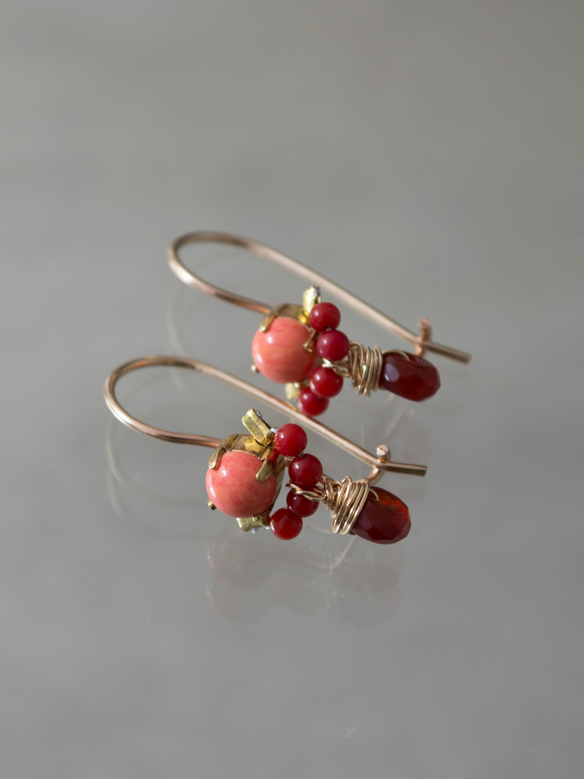 earrings Dancer red and orange coral, garnet