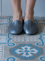 leather house slippers - shiny grey