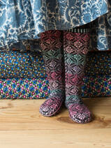 hand knitted stockings, black with various colors