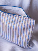 toiletry bag, blue brown striped