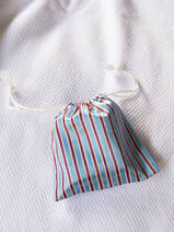 drawstring pouch blue red striped