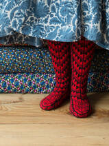 hand knitted stockings, red and black