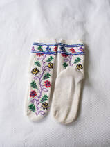 hand knitted stockings white with colored flowers