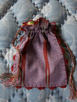 Pouch with 'oya' needle lace and drawstring, lined