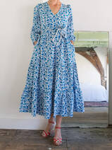 azuurblauw gebloemde jurk