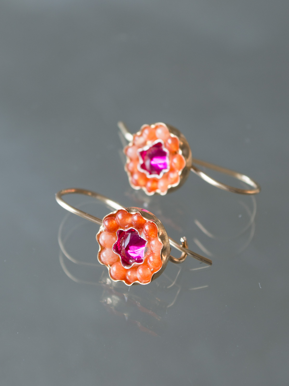 earrings Daisy coral, fuchsia crystal