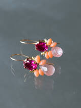 earrings Bee coral, cherry quartz