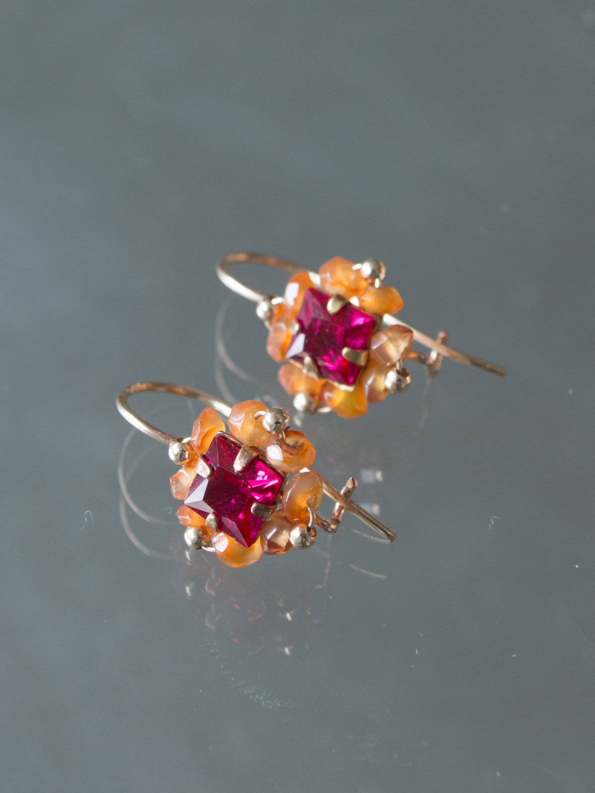 earrings Victoria fuchsia crystal, carnelian