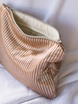 toiletry bag, gold red striped