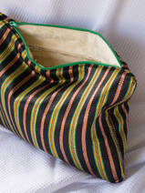 toiletry bag, black green and gold striped