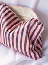 toiletry bag, pink, gold and blue striped