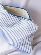toiletry bag, white and blue striped