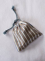 drawstring pouch blue golden yellow striped