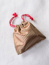 drawstring pouch beige red striped