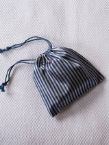 drawstring pouch blue beige striped