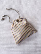 drawstring pouch beige blue striped