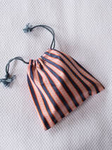 drawstring pouch dark blue pink striped
