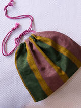 drawstring pouch dark green pink striped