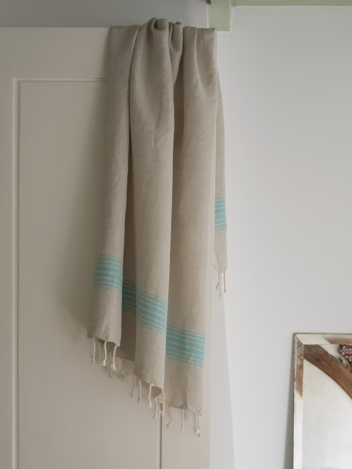 linen hamam towel aqua striped