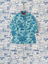 children's kurta - turquoise with abstract rose motifs in blue