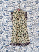 children's dress - cream with brown and sea green 'panther' pattern