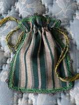 Pouch with 'oya' needle lace and drawstring, lined
